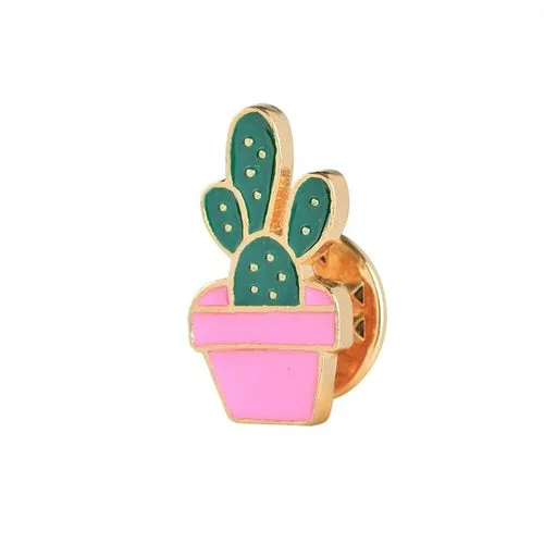 Green Fresh Brooches Cactus Potted Pins Enamel Badge Plants Metal Pin