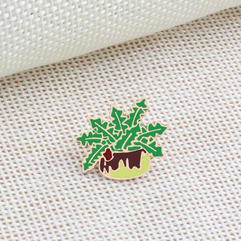 Green Fresh Brooches Cactus Potted Pins Enamel Badge Plants Metal Pin