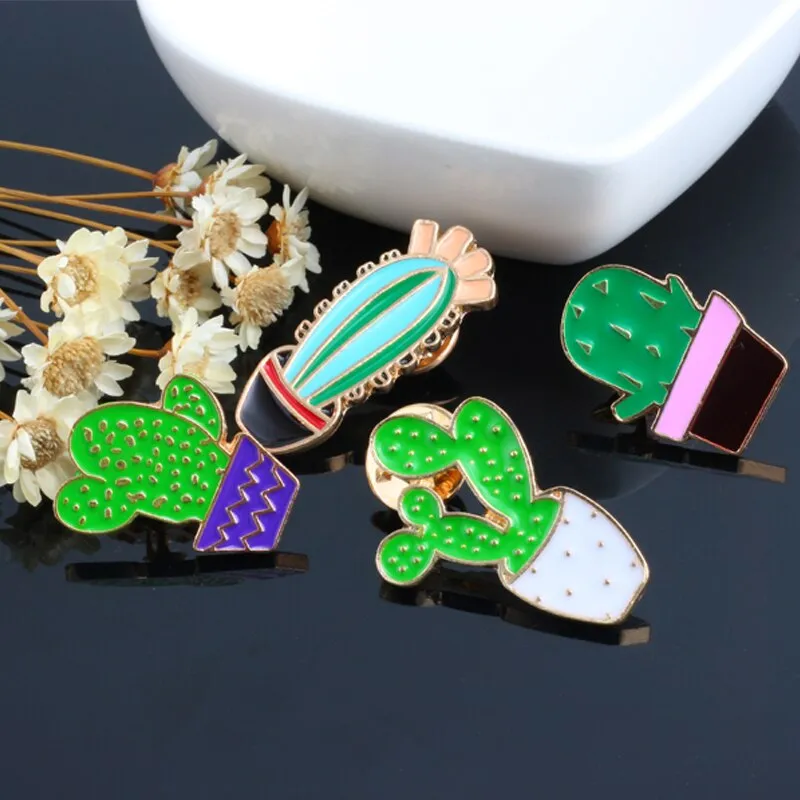 Green Fresh Brooches Cactus Potted Pins Enamel Badge Plants Metal Pin