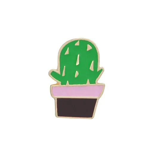 Green Fresh Brooches Cactus Potted Pins Enamel Badge Plants Metal Pin