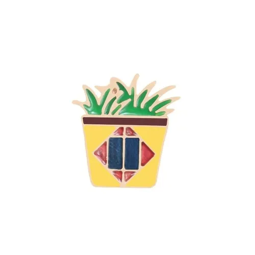 Green Fresh Brooches Cactus Potted Pins Enamel Badge Plants Metal Pin