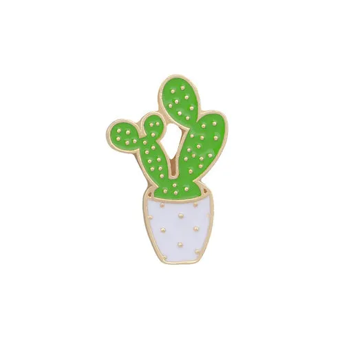 Green Fresh Brooches Cactus Potted Pins Enamel Badge Plants Metal Pin