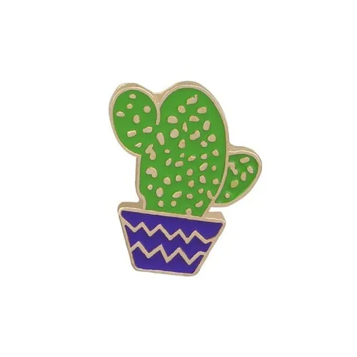 Green Fresh Brooches Cactus Potted Pins Enamel Badge Plants Metal Pin