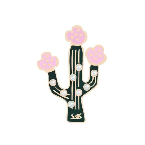 Green Fresh Brooches Cactus Potted Pins Enamel Badge Plants Metal Pin