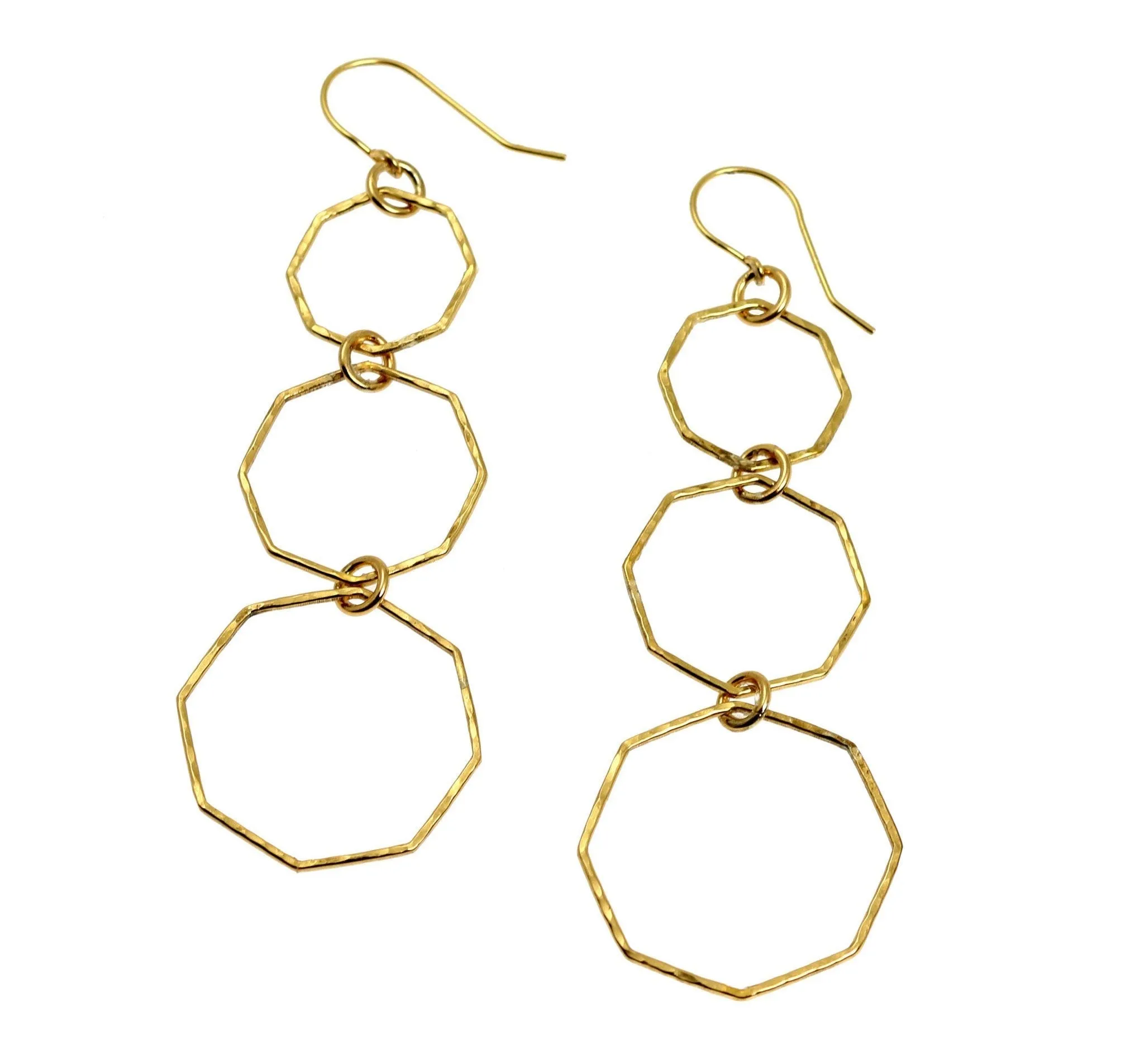 Hammered Nu Gold Brass Octagon Dangle Earrings