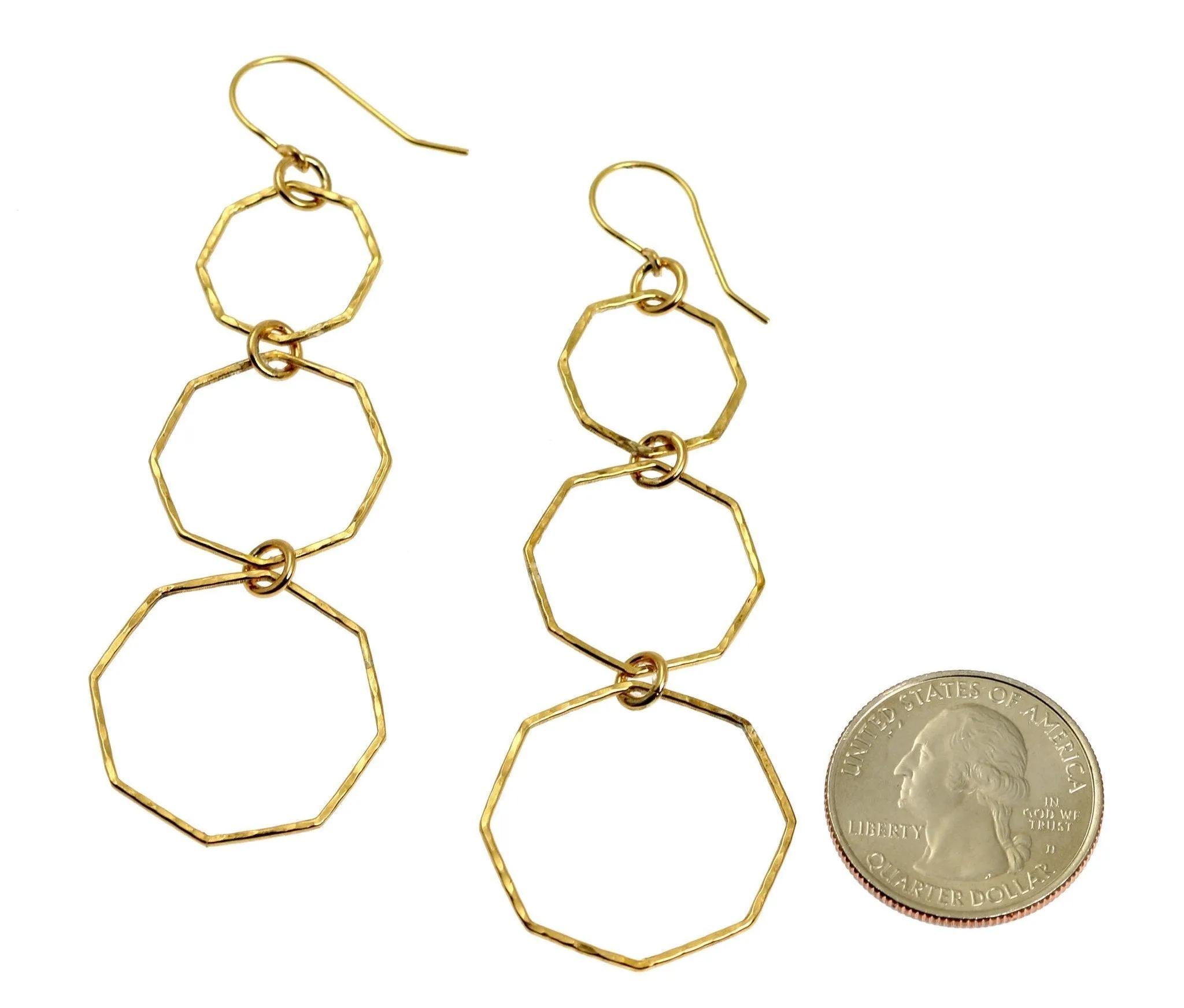 Hammered Nu Gold Brass Octagon Dangle Earrings