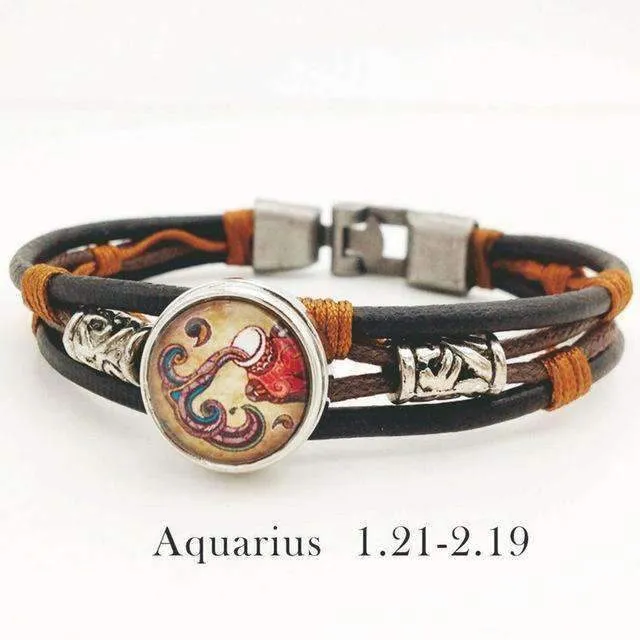 Hazel Copper &amp Sanded Leather Zodiac Bracelet