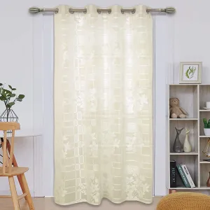 Heart Home Flower Print Home Decor Cotton Door Curtain with 8 Eyeletss, 7 Feet (Cream)-50HH01051