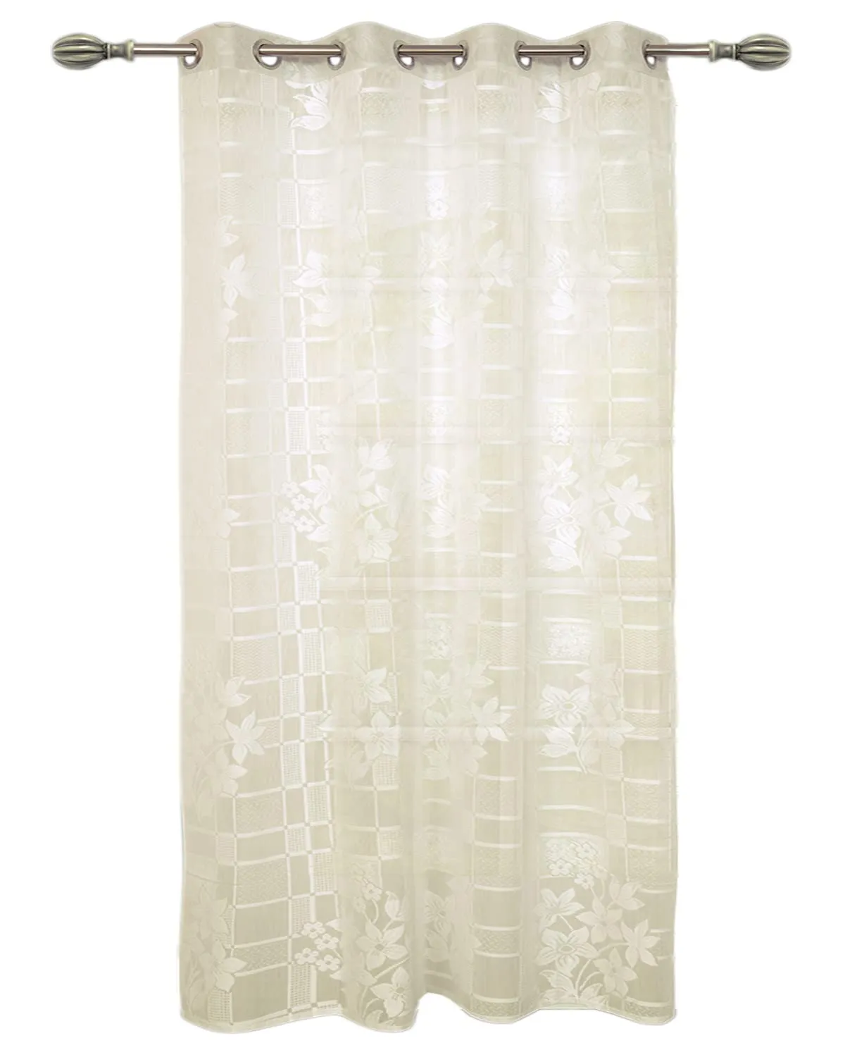 Heart Home Flower Print Home Decor Cotton Door Curtain with 8 Eyeletss, 7 Feet (Cream)-50HH01051