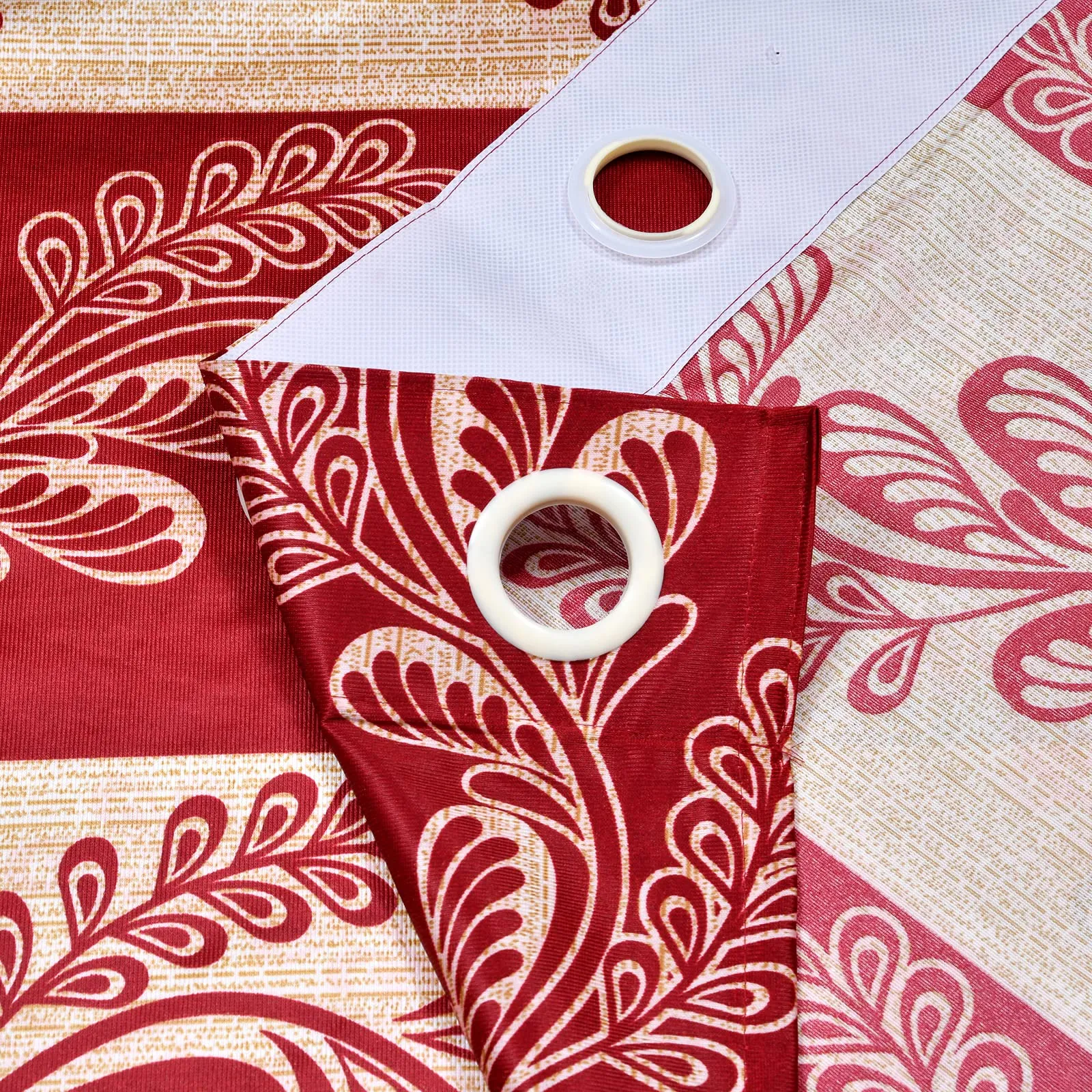 Heart Home Leaf Printed Home Décor Door Curtain with 8 Eyelet, 7 Feet (Maroon)-HS43HEARTH25594