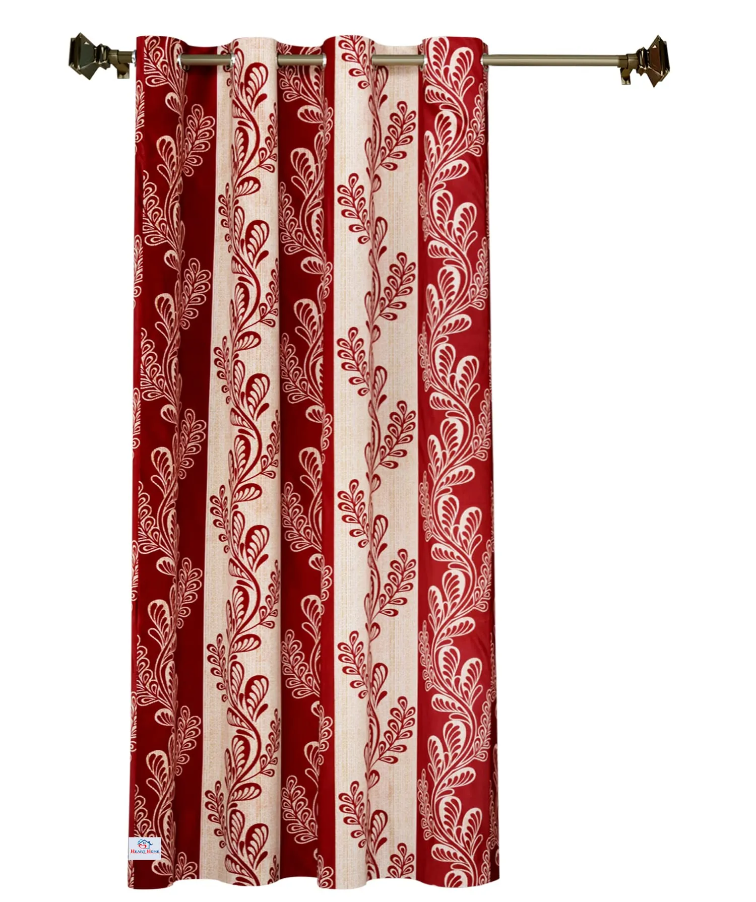 Heart Home Leaf Printed Home Décor Door Curtain with 8 Eyelet, 7 Feet (Maroon)-HS43HEARTH25594