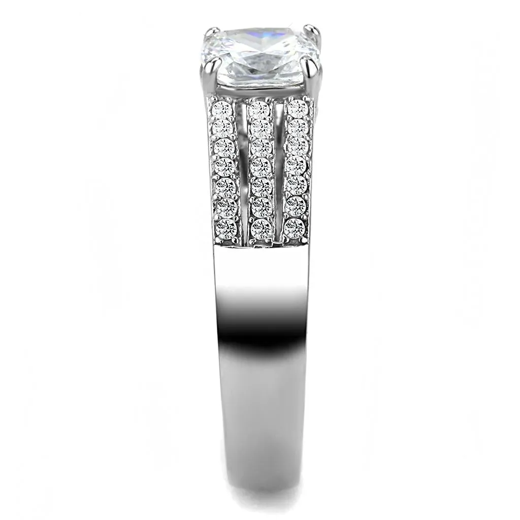 High polished (no plating) Stainless Steel Ring with Cubic in Clear for Women Style DA020