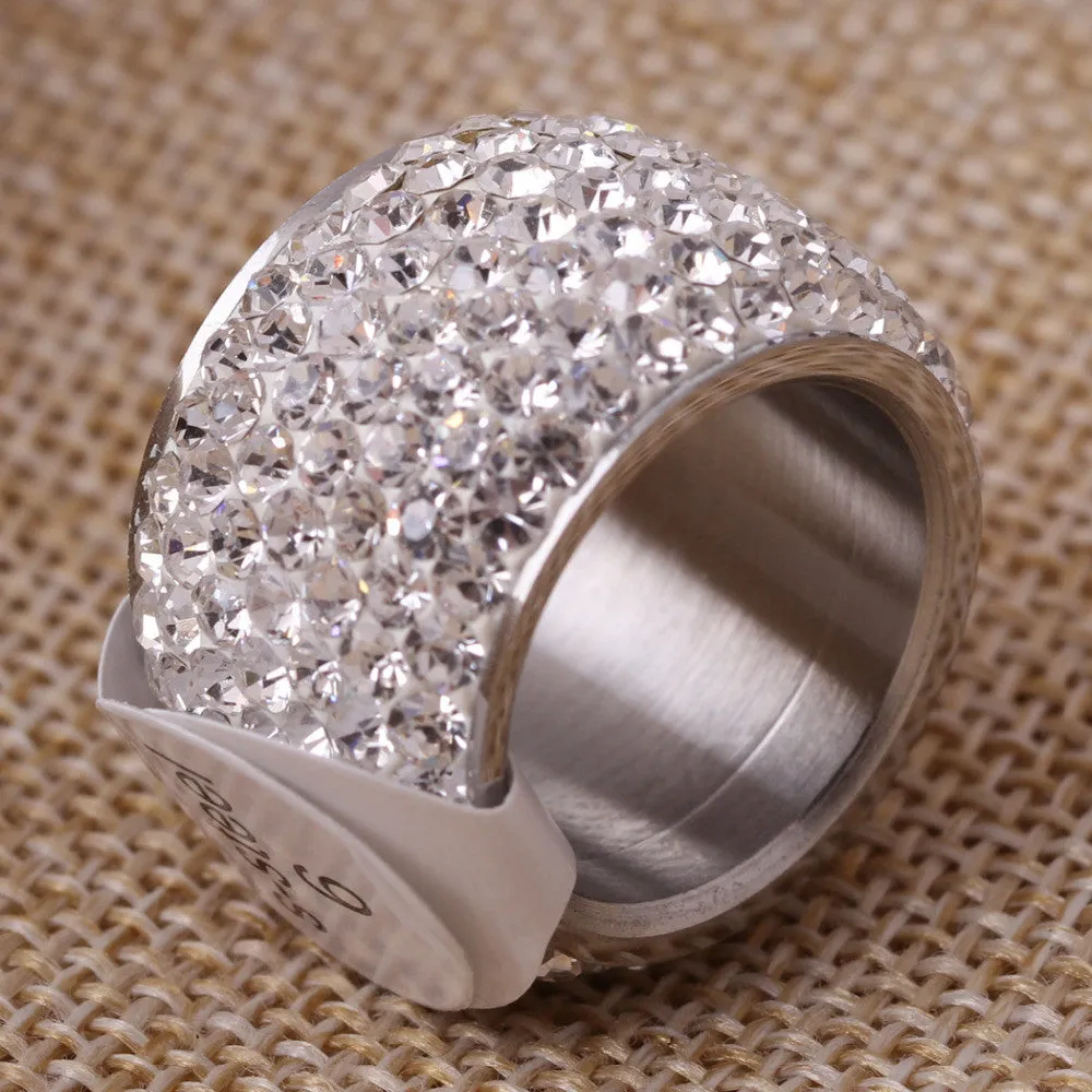 High Quality Classic Platinum Plated Six Row Crystal Jewelry Wedding Ring