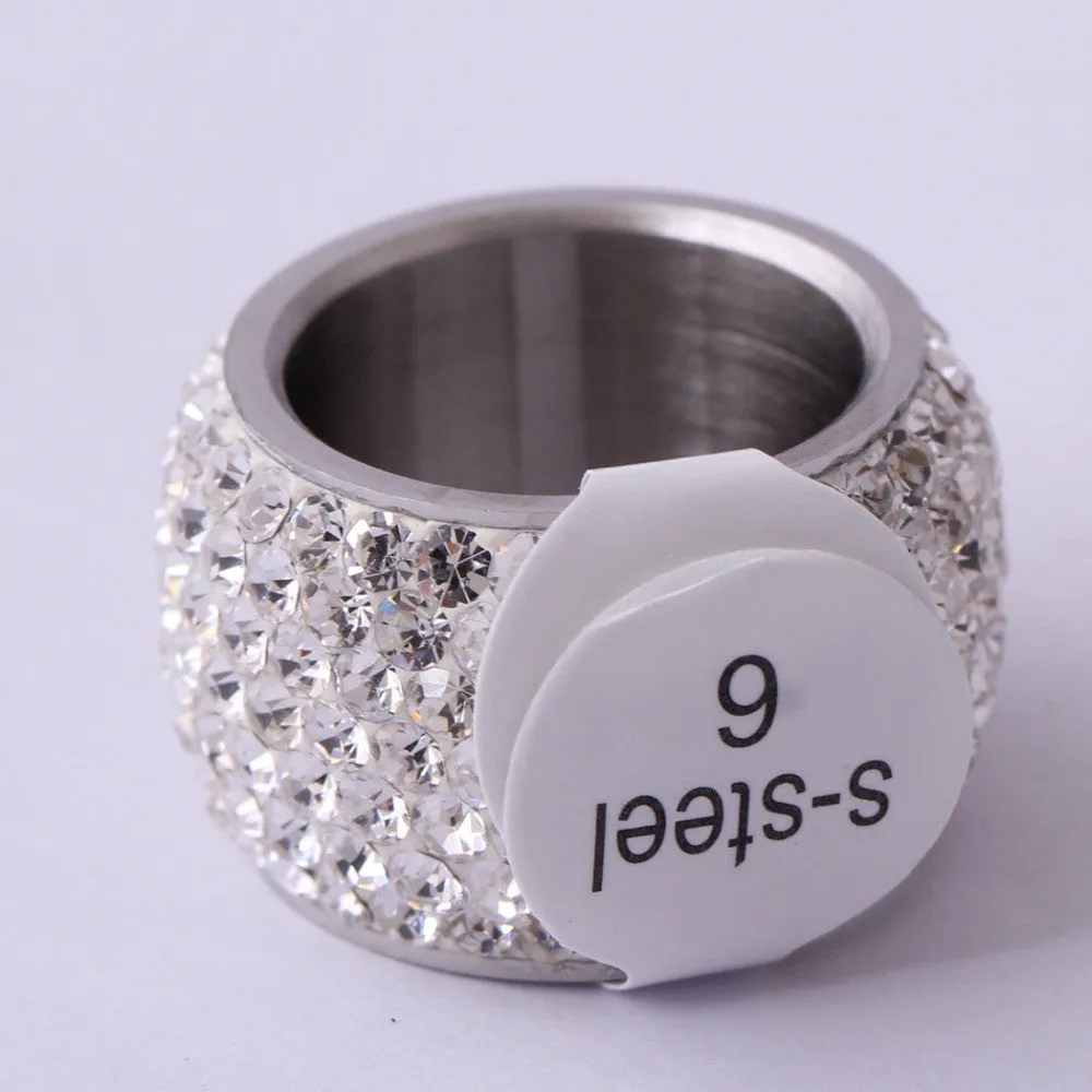 High Quality Classic Platinum Plated Six Row Crystal Jewelry Wedding Ring