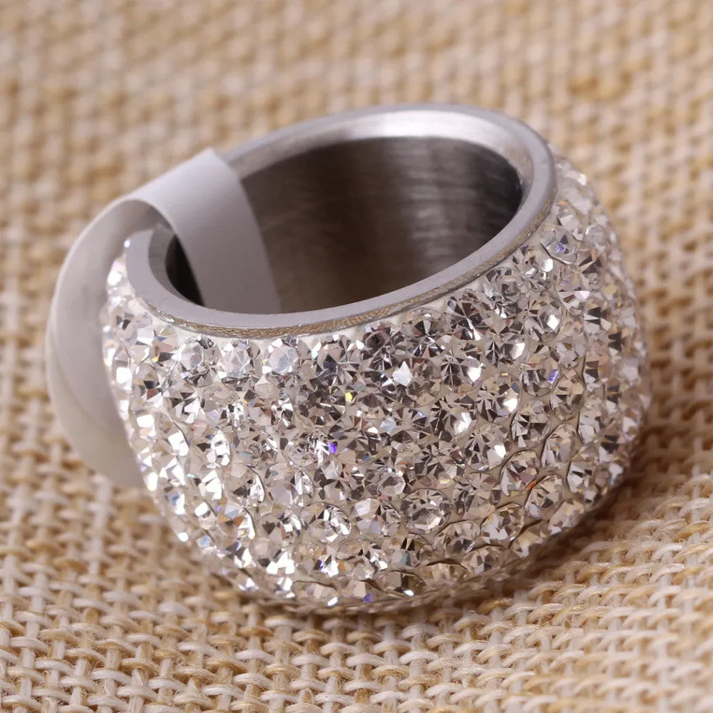 High Quality Classic Platinum Plated Six Row Crystal Jewelry Wedding Ring