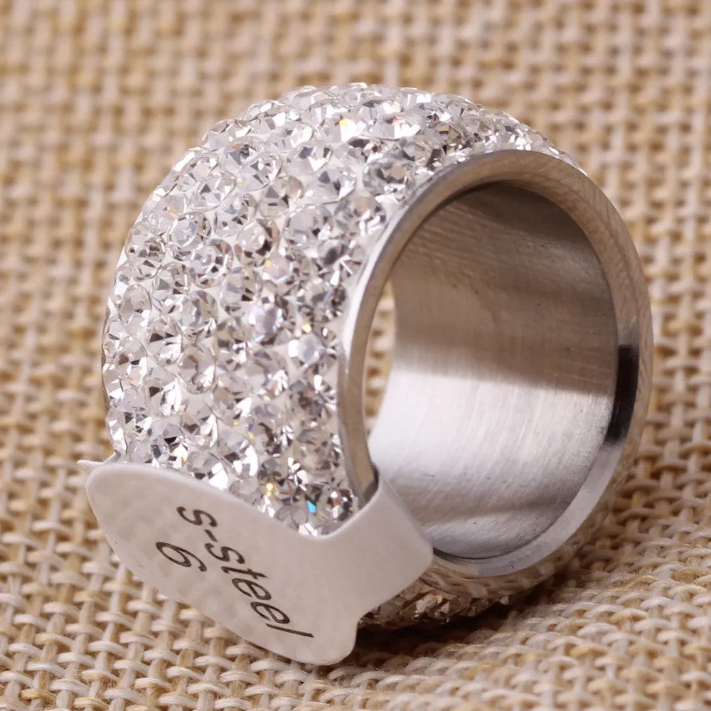 High Quality Classic Platinum Plated Six Row Crystal Jewelry Wedding Ring