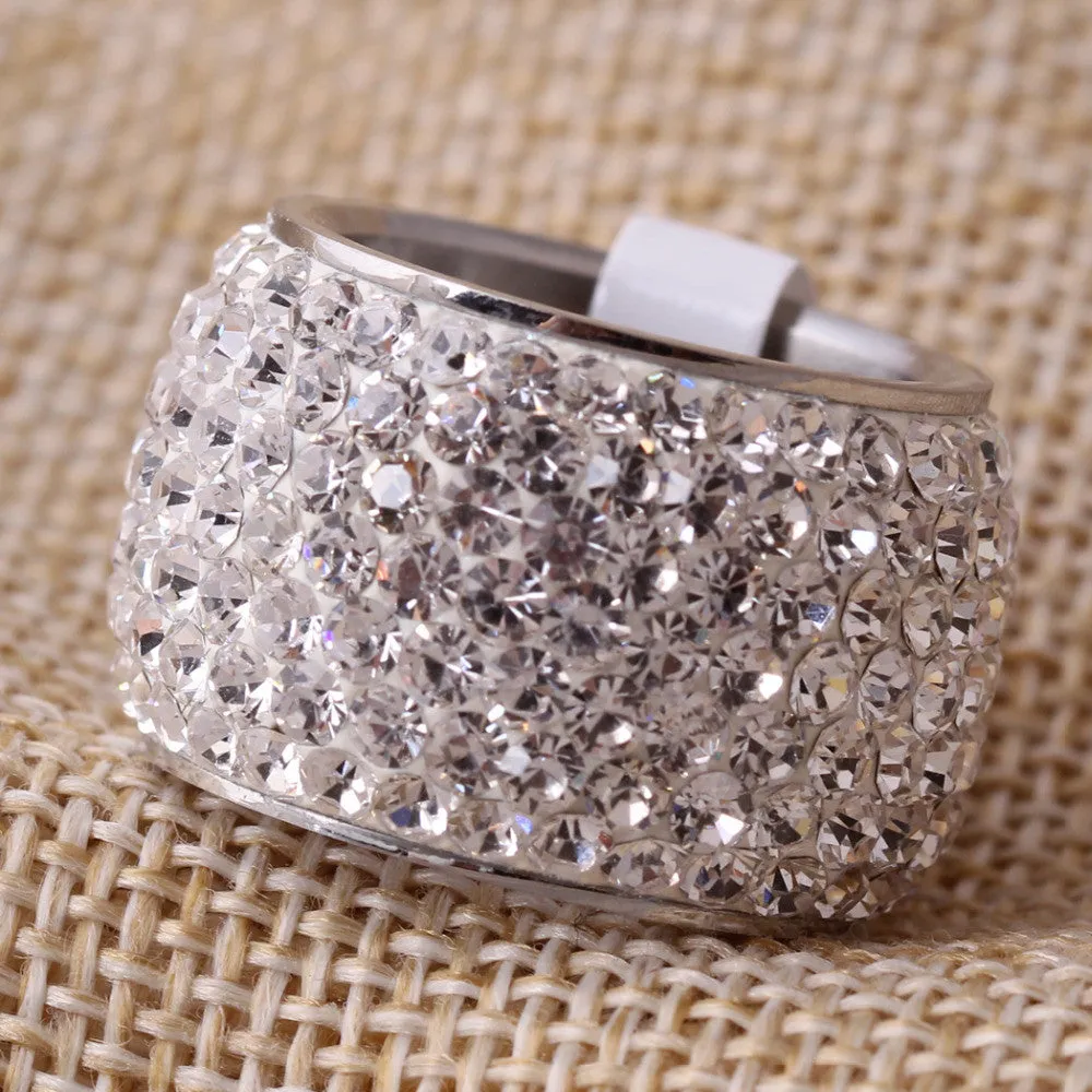 High Quality Classic Platinum Plated Six Row Crystal Jewelry Wedding Ring