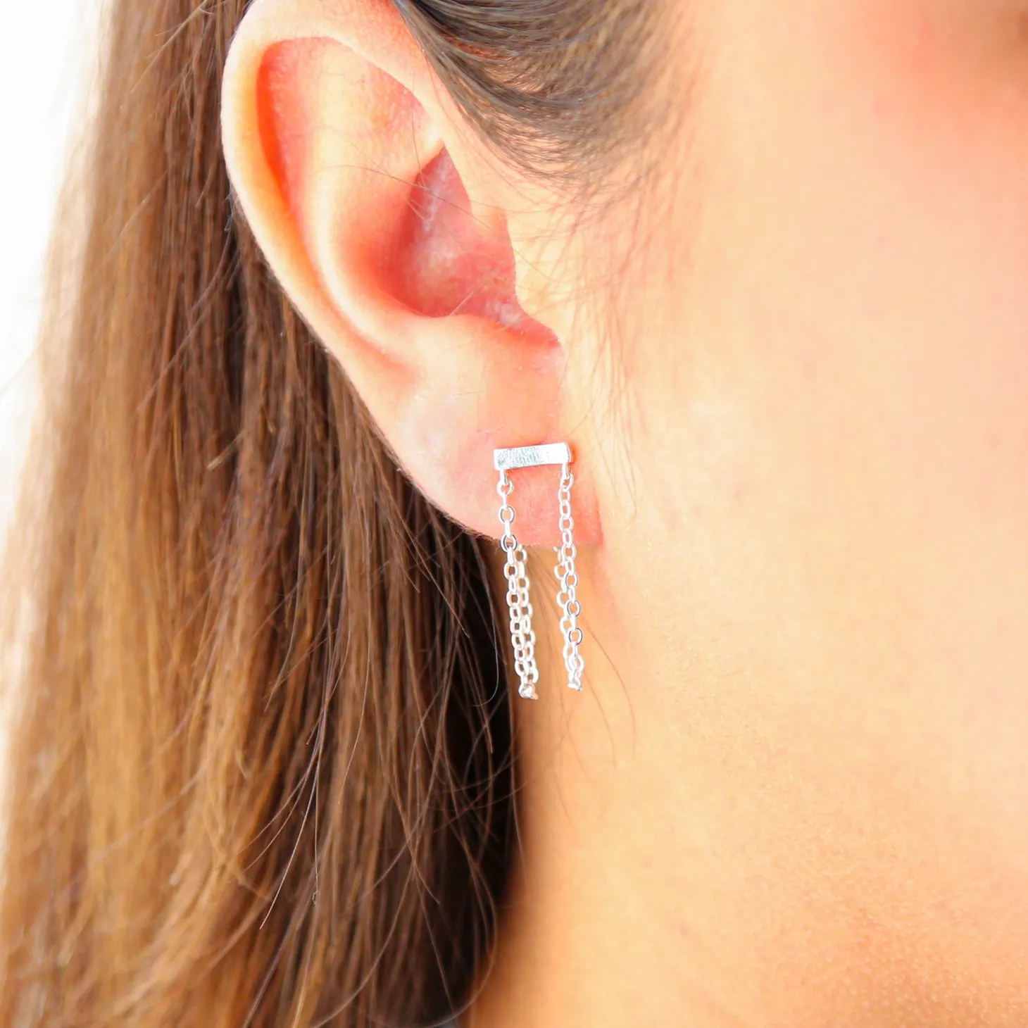 HOSTAGE- 925 Sterling Silver earrings with bar & double chain