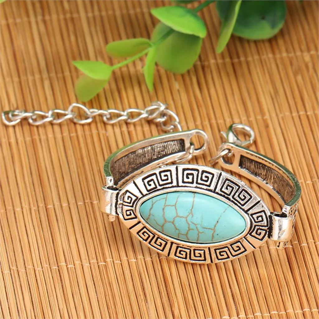 Hot Sale Top Quality Turquoise Bracelet New Fashion Vintage Silver Plated Bracelets for Women Best Birthday Gift