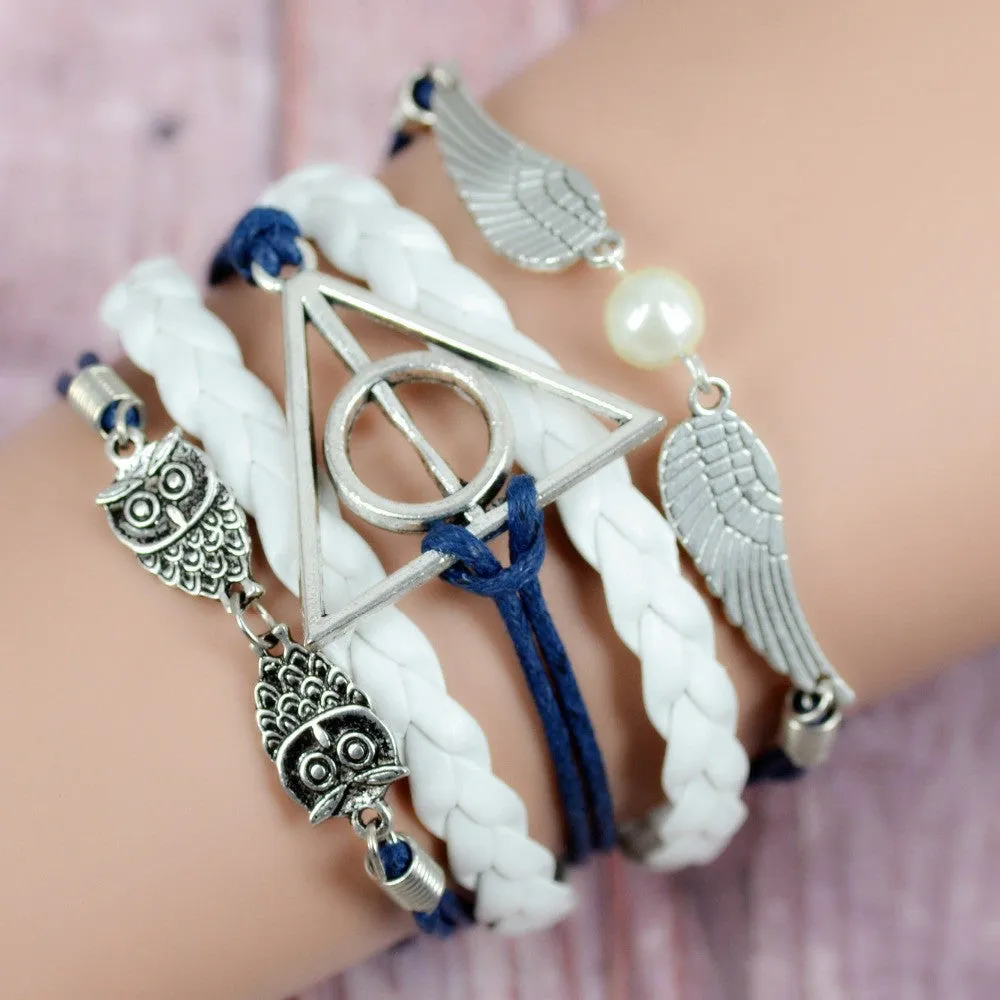 Hot Sale Vintage Pulseira Owl Wings Infinity Bracelet Multilayer Braided Leather Bracelets Bangles Valentine's Day