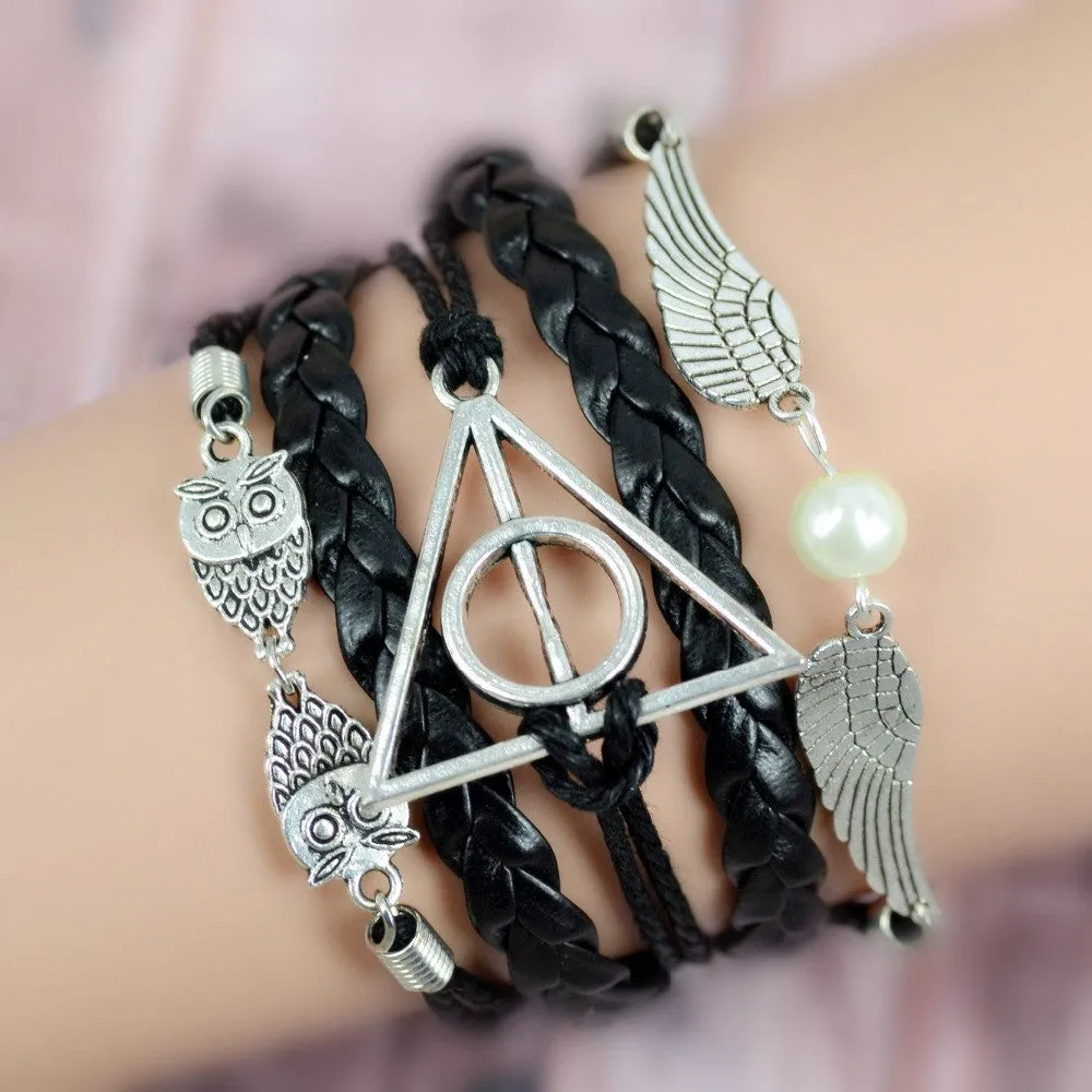 Hot Sale Vintage Pulseira Owl Wings Infinity Bracelet Multilayer Braided Leather Bracelets Bangles Valentine's Day