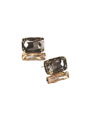 Hot Tomato Beguiling Baguette Cut Double Stud Earrings - Black Diamond & Topaz