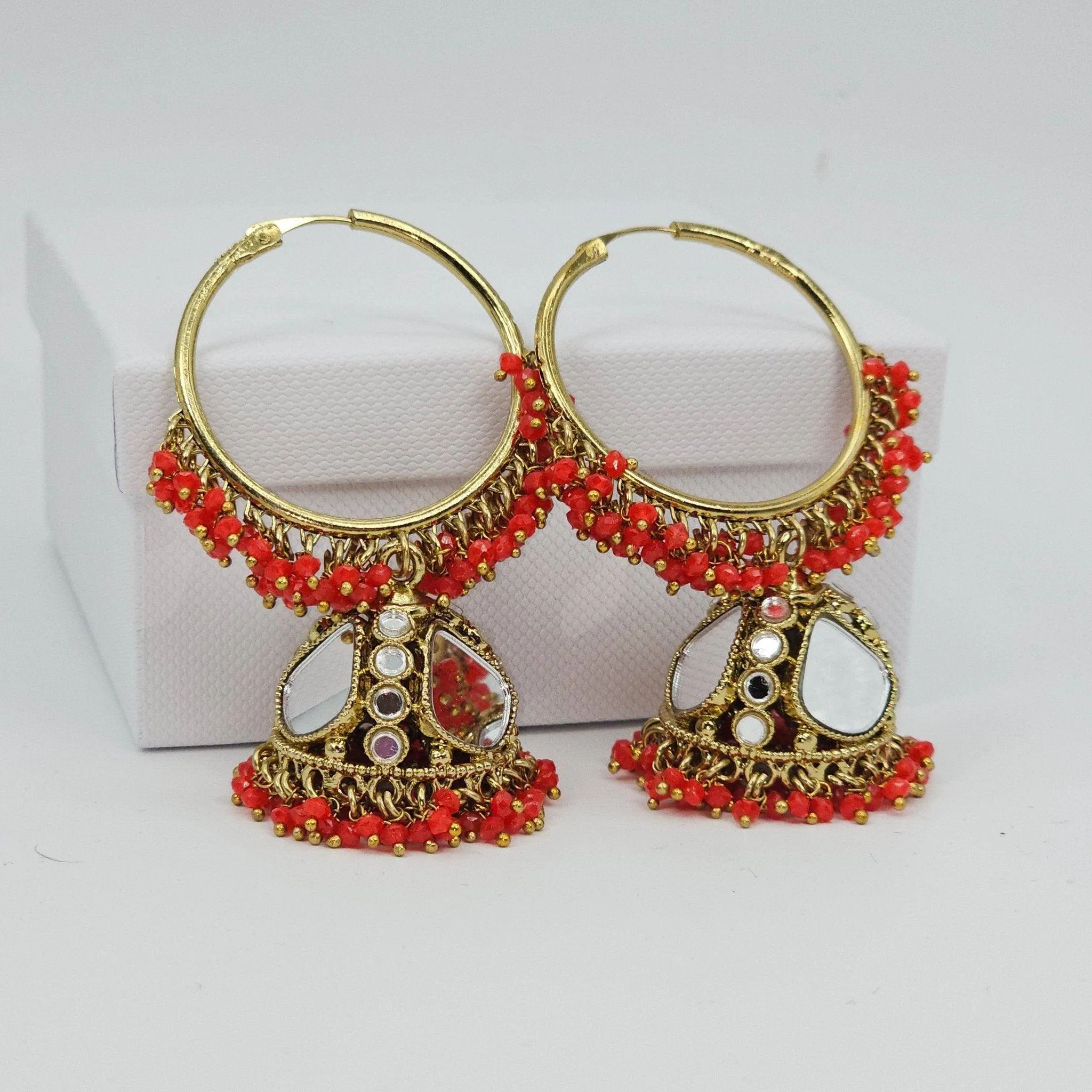 Husna: Antique Gold Mirrored Hoop Jhumki Bali Earrings - Elevate Your Style