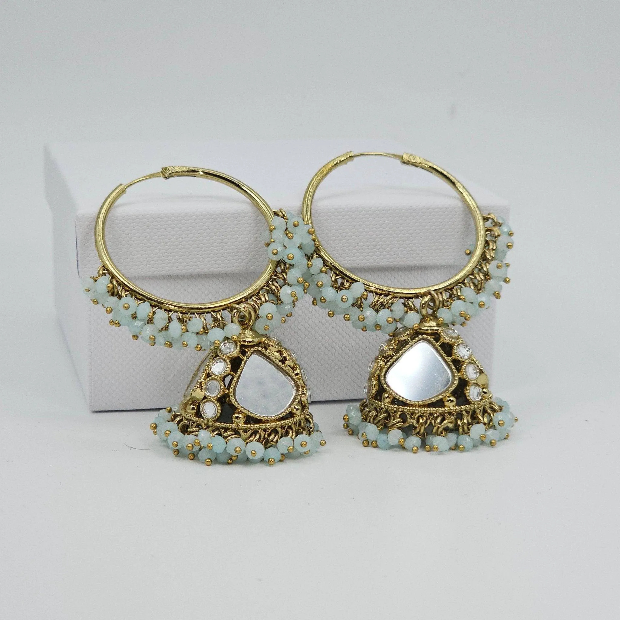 Husna: Antique Gold Mirrored Hoop Jhumki Bali Earrings - Elevate Your Style