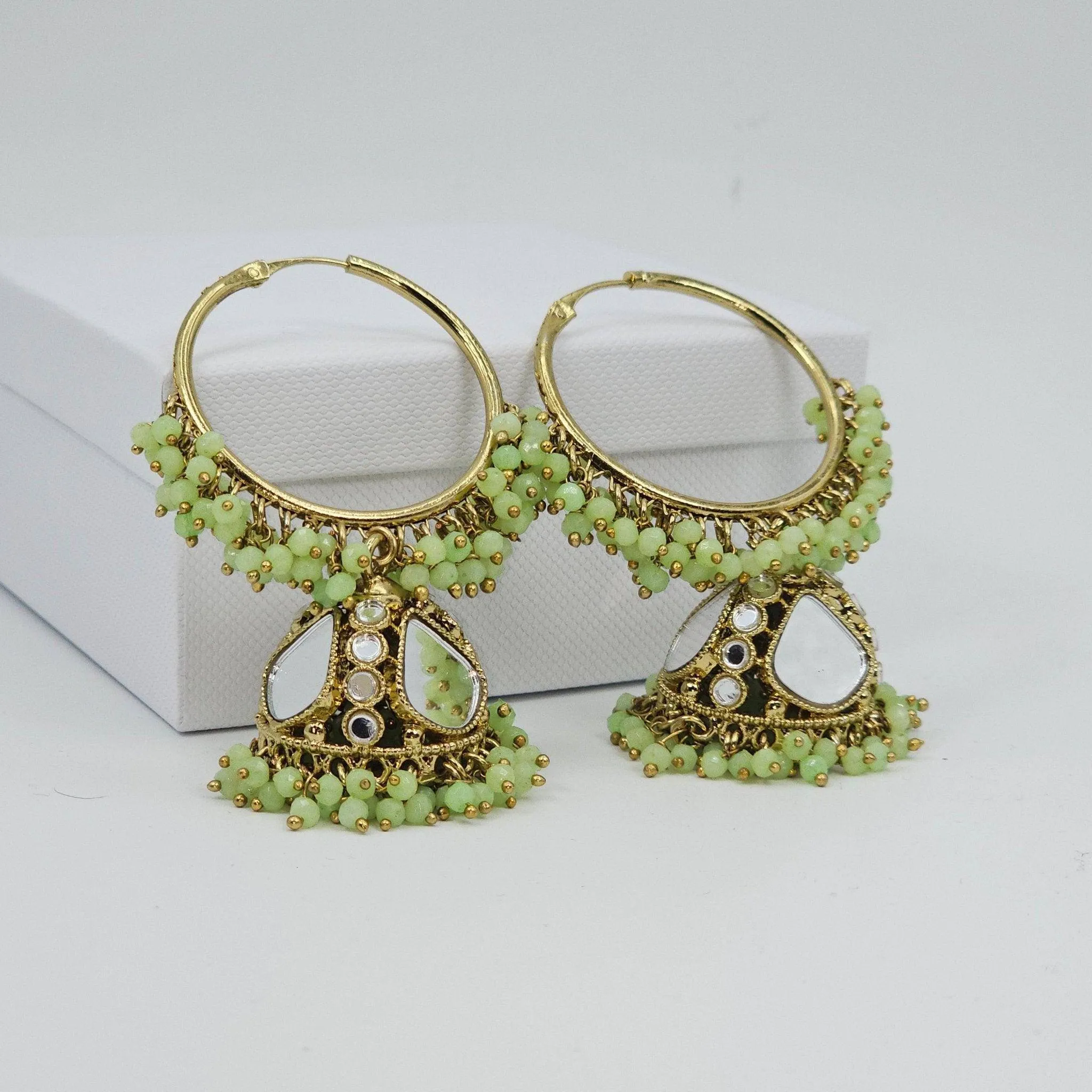 Husna: Antique Gold Mirrored Hoop Jhumki Bali Earrings - Elevate Your Style