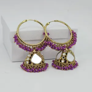 Husna: Antique Gold Mirrored Hoop Jhumki Bali Earrings - Elevate Your Style