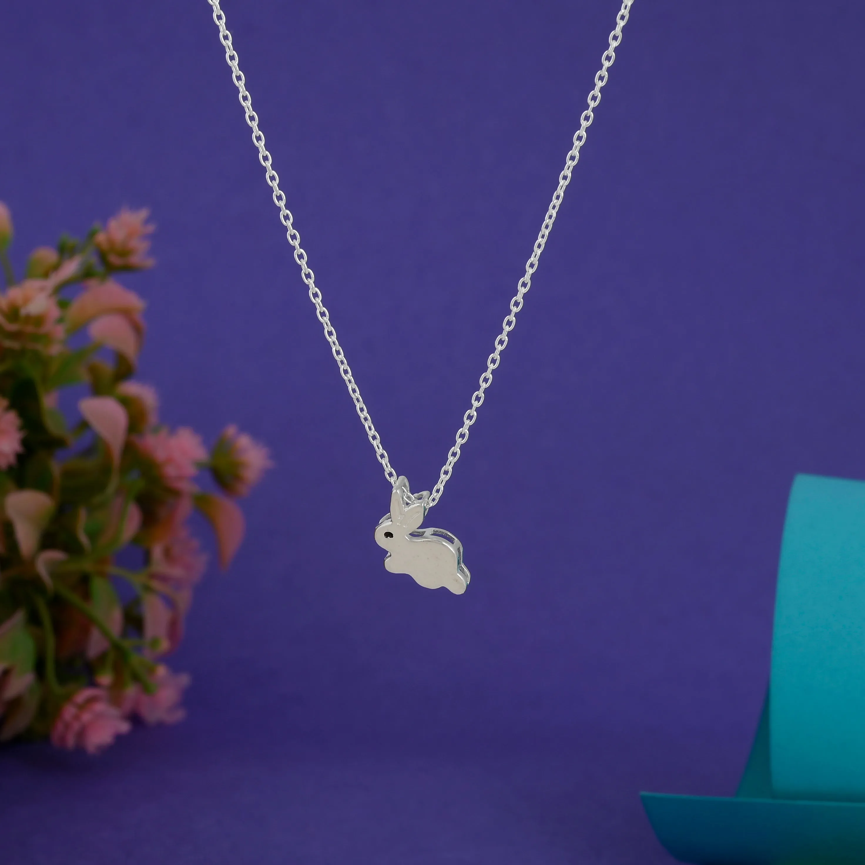 iJuels 925 Sterling Silver cute bunny rabbit Pendant Chain Necklace for Women and Girls with certificate of purity.