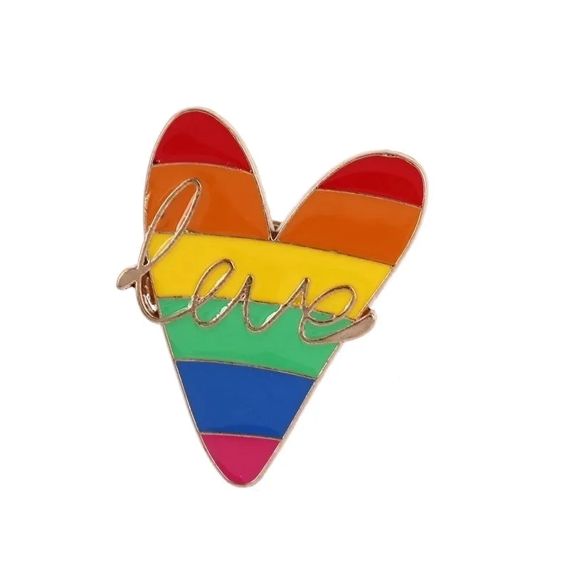 INS Style Pin Letter Rainbow Heart Shape Metal Enamel Plating Unisex Brooches