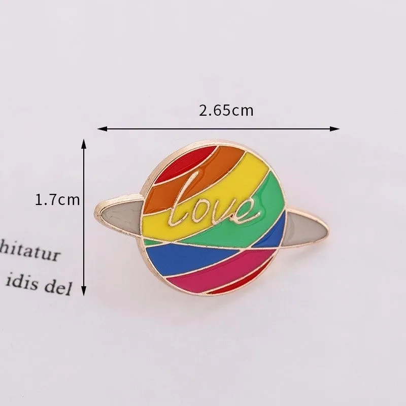 INS Style Pin Letter Rainbow Heart Shape Metal Enamel Plating Unisex Brooches