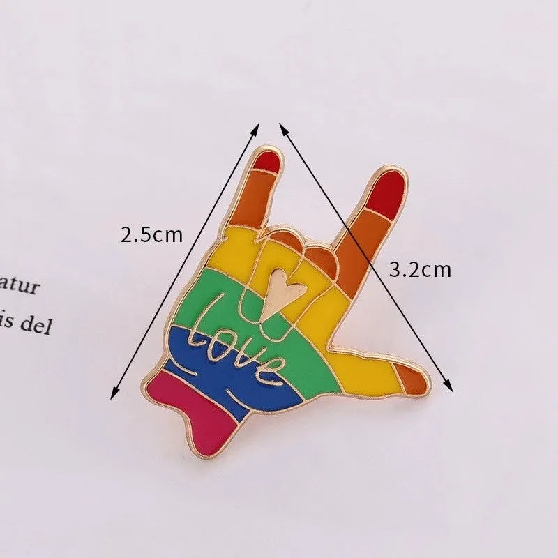 INS Style Pin Letter Rainbow Heart Shape Metal Enamel Plating Unisex Brooches