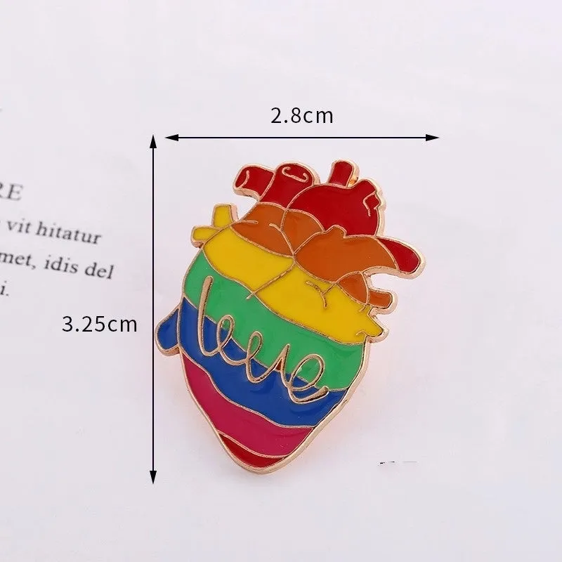 INS Style Pin Letter Rainbow Heart Shape Metal Enamel Plating Unisex Brooches