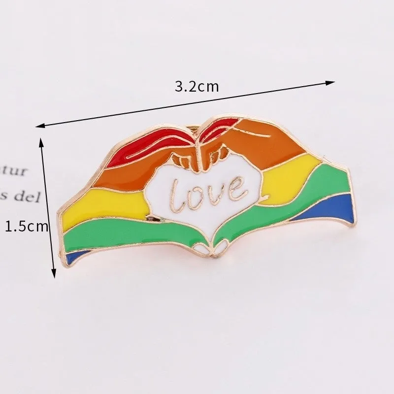 INS Style Pin Letter Rainbow Heart Shape Metal Enamel Plating Unisex Brooches