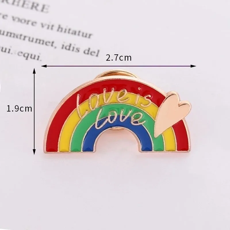 INS Style Pin Letter Rainbow Heart Shape Metal Enamel Plating Unisex Brooches