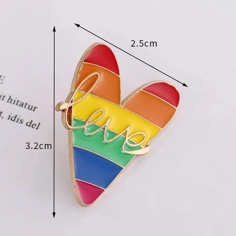 INS Style Pin Letter Rainbow Heart Shape Metal Enamel Plating Unisex Brooches