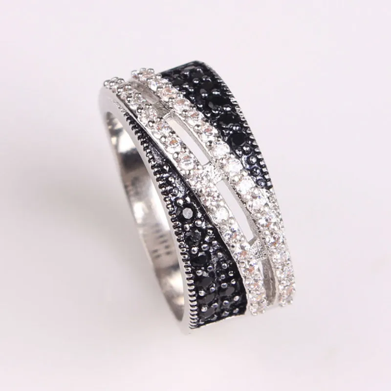 JEXXI Cool Finger Jewelry White & Black Cubic Zirconia Ring for Women Men 925 Sterling Silver Fashion Accessories Anillo