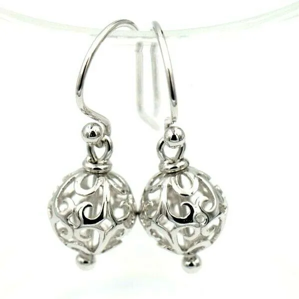 Kaedesigns, Genuine 9ct Yellow, Rose or White Gold 10mm Euro Ball Drop Filigree Earrings