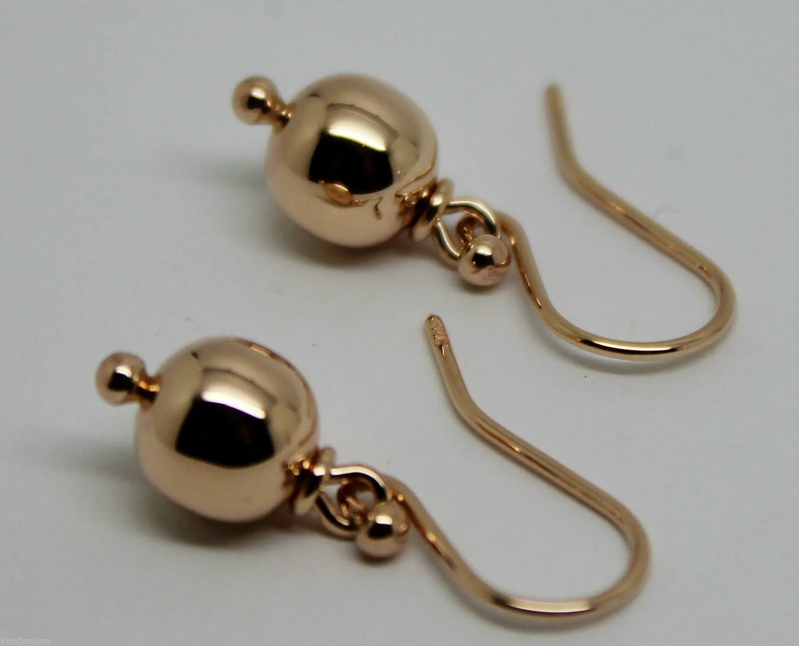 Kaedesigns, New Genuine  9ct 9kt Yellow, Rose or White Gold 8mm Euro Ball Drop Earrings