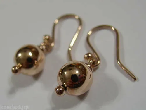 Kaedesigns, New Genuine  9ct 9kt Yellow, Rose or White Gold 8mm Euro Ball Drop Earrings