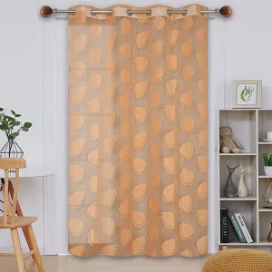 Kuber Industries Leaf Print Home Decor Cotton Door Curtain with 8 Eyeletss, 7 Feet (Brown)-50KM01067