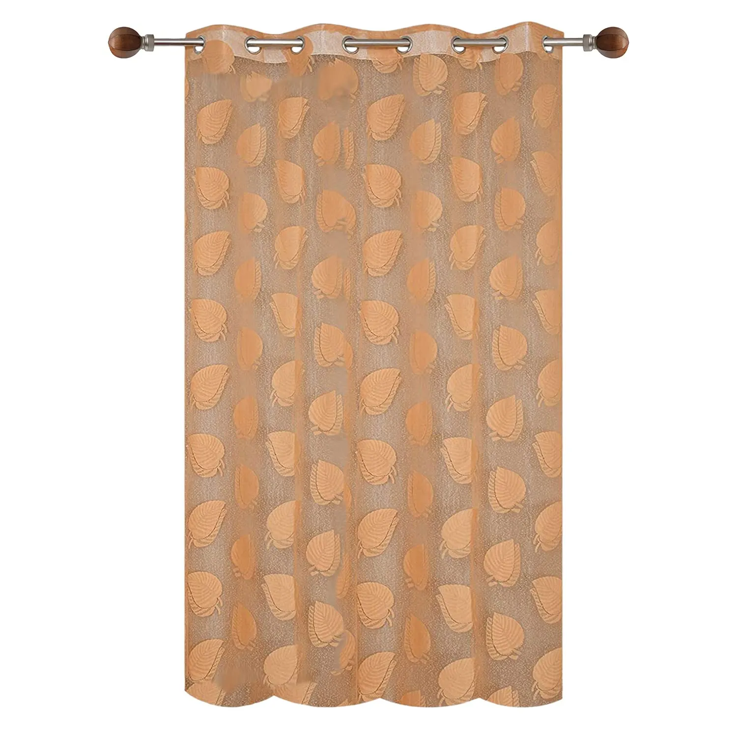 Kuber Industries Leaf Print Home Decor Cotton Door Curtain with 8 Eyeletss, 7 Feet (Brown)-50KM01067