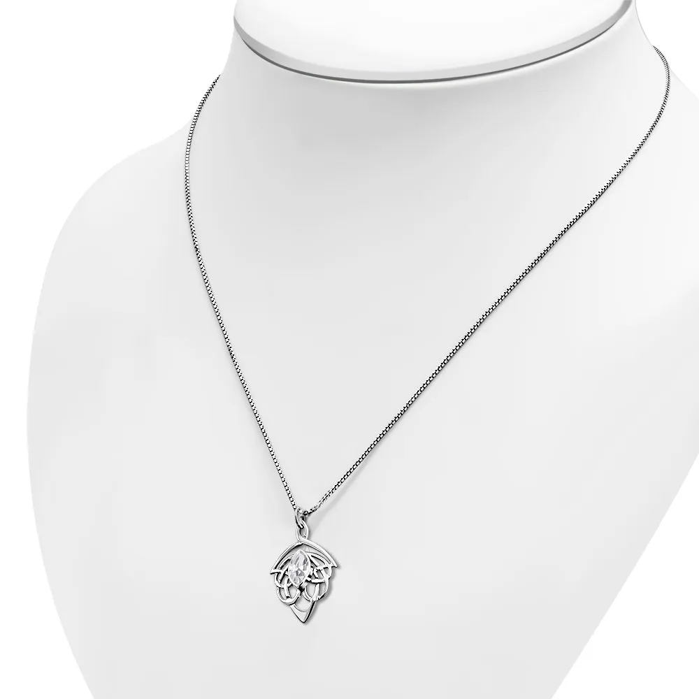 Large Celtic Silver Pendant set w/ Clear CZ