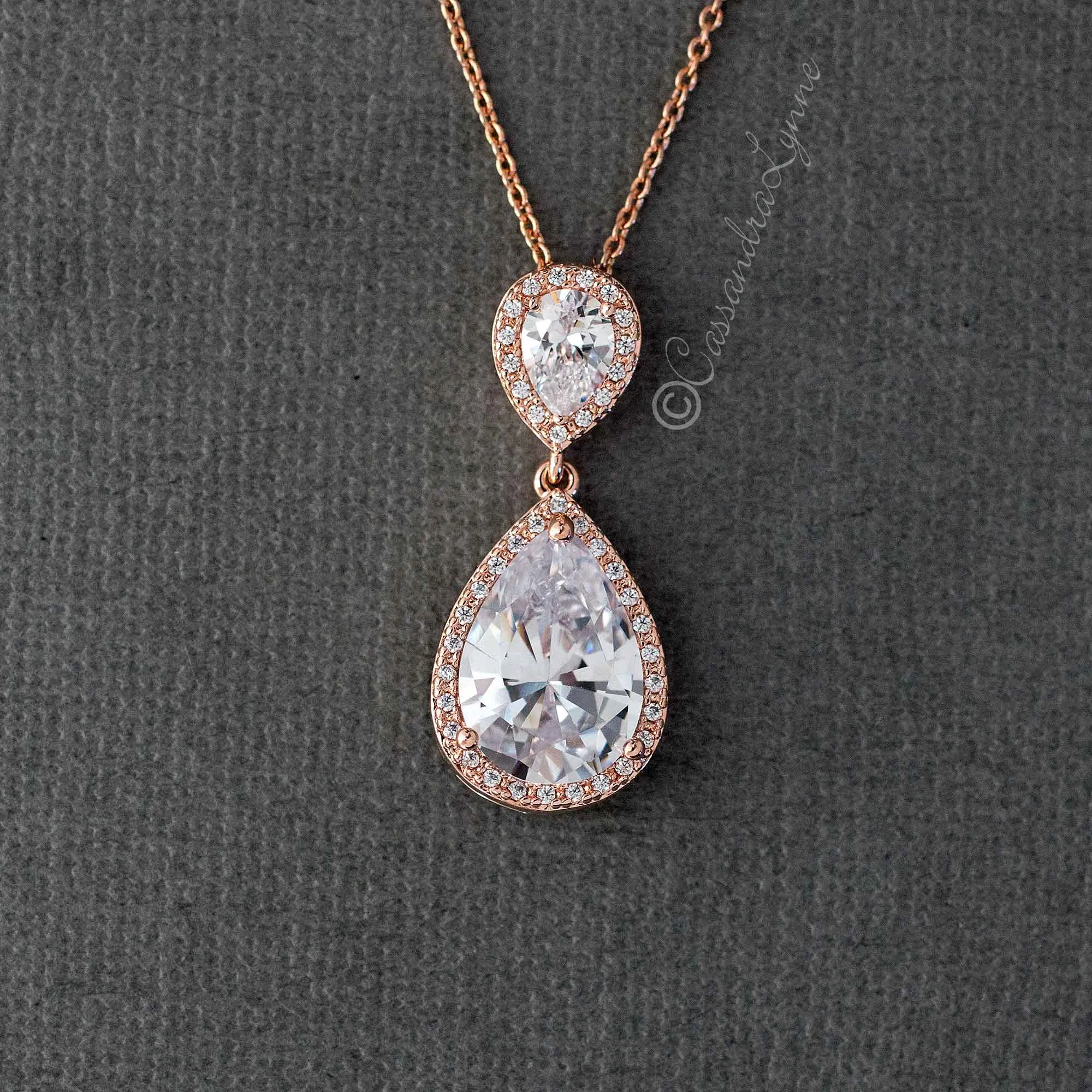 Large CZ Water Drop Pendant Necklace