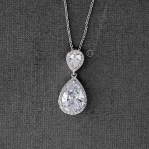 Large CZ Water Drop Pendant Necklace