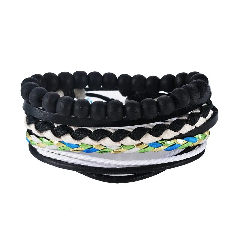 Leather Bracelet Men Multilayer bead Bracelet Punk Wrap Bracelets for Women Vintage punk Casual Men Jewelry