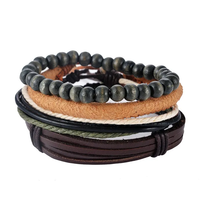 Leather Bracelet Men Multilayer bead Bracelet Punk Wrap Bracelets for Women Vintage punk Casual Men Jewelry