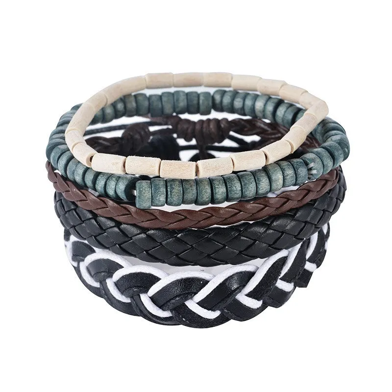 Leather Bracelet Men Multilayer bead Bracelet Punk Wrap Bracelets for Women Vintage punk Casual Men Jewelry